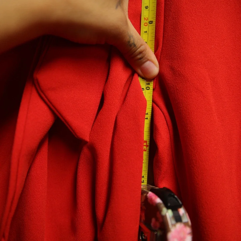 Vamp Red Wide Leg Pants High Waisted Tie Waist Flare Trousers Made in USA Office